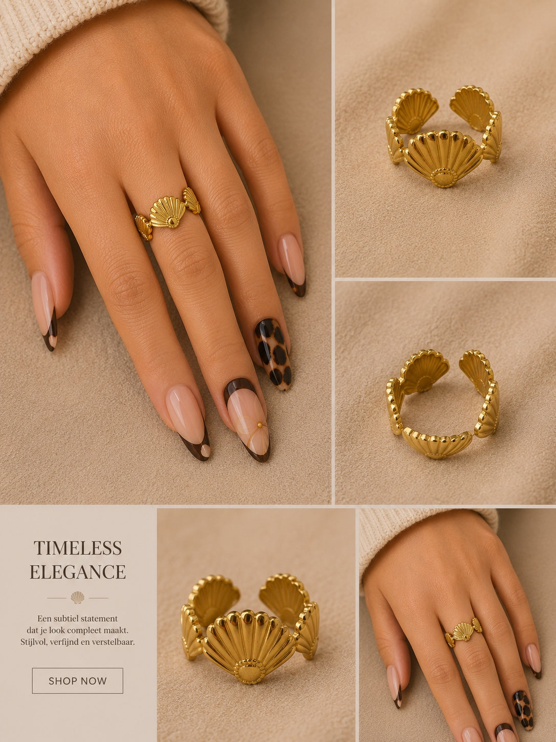 Gouden Stainless Steel Schelpen Ring – Verstelbaar