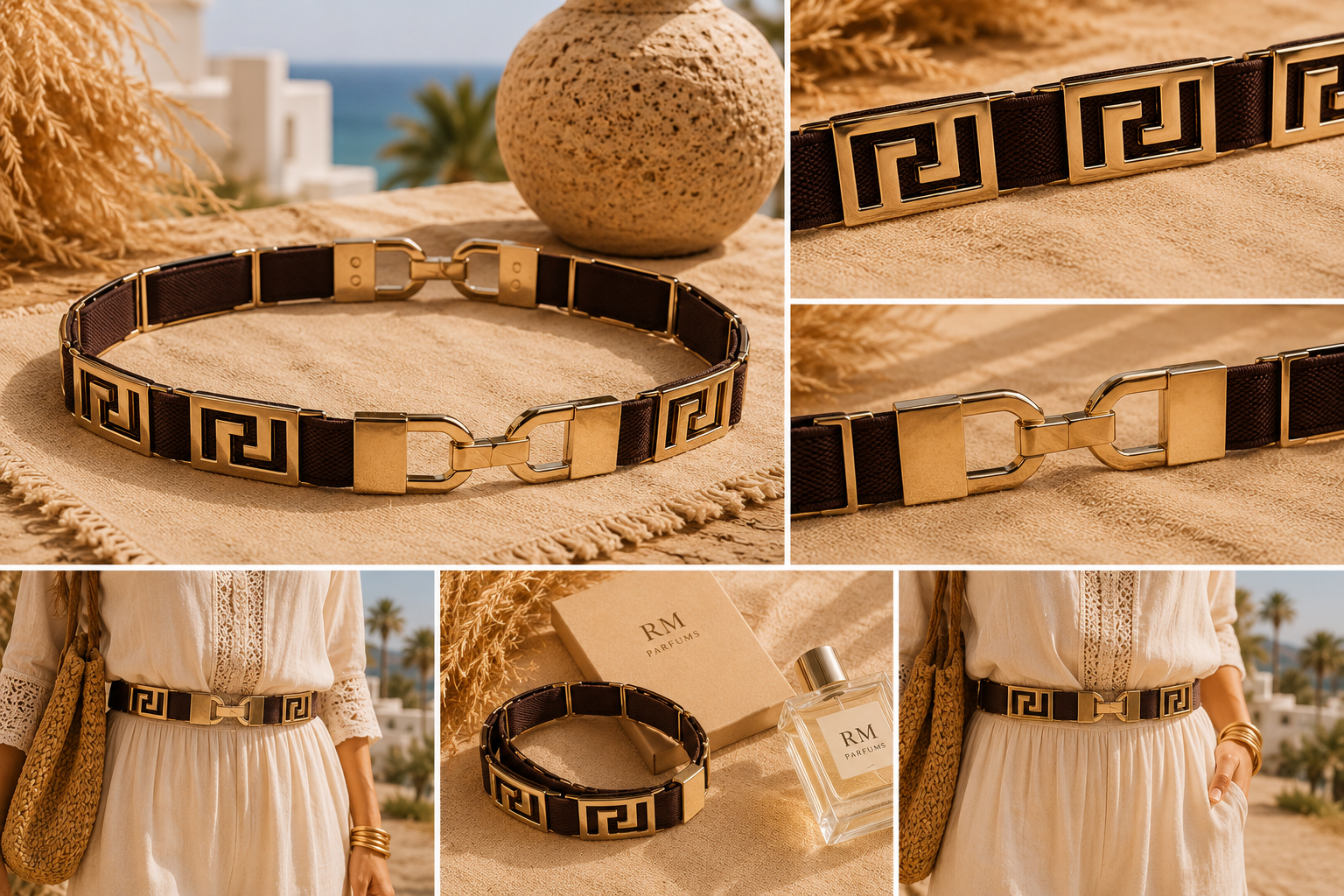 Stretch Riem Bruin met Gouden Details