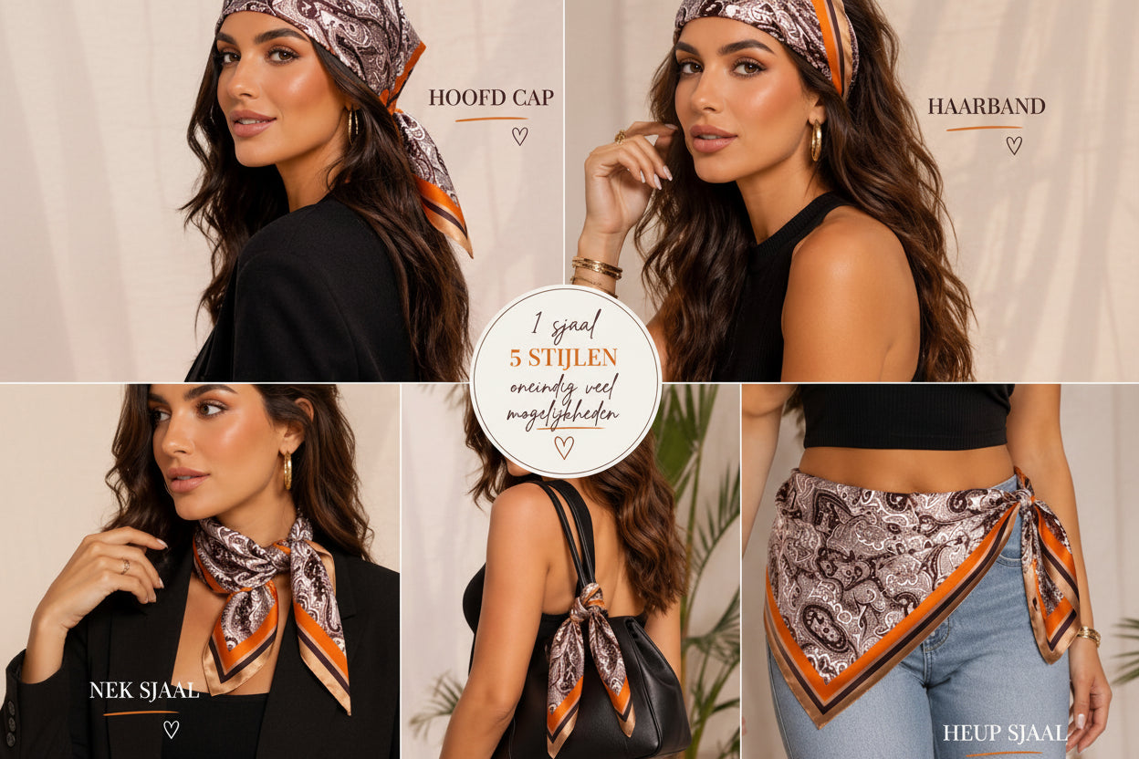 Luxe Paisley Satin Sjaal – Bruin, Beige & Oranje