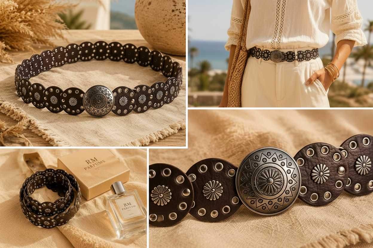 Donkerbruine Boho Concho Riem – Verstelbaar