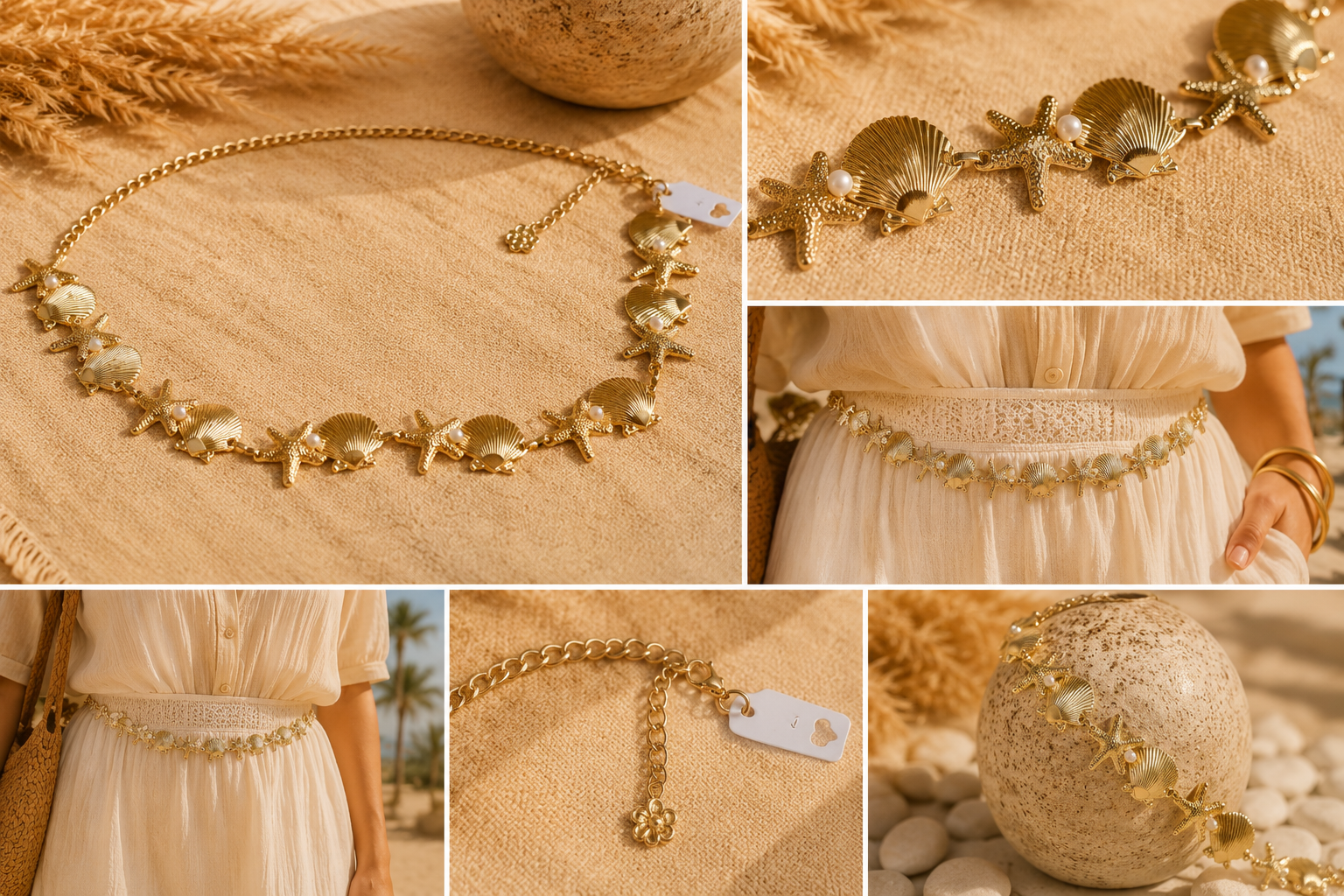 Gouden Kettingriem met Schelpen & Zeesterren