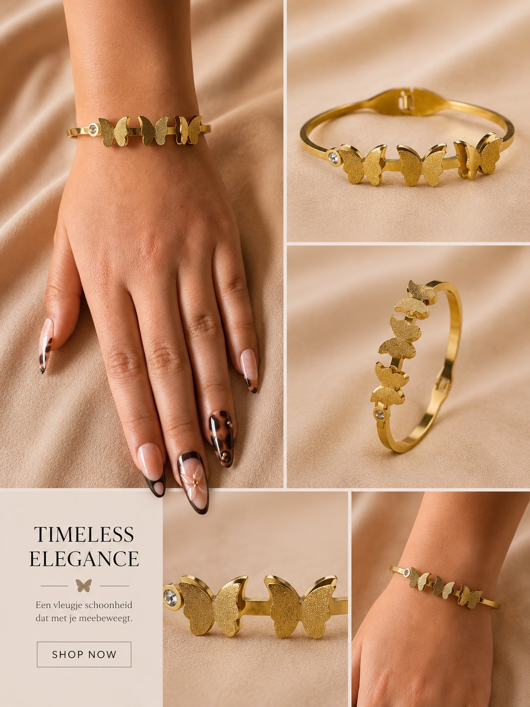Gouden Stainless Steel Vlinder Armband