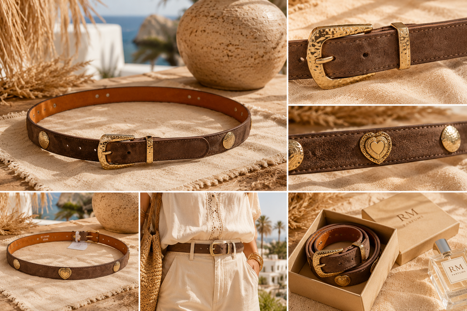 Bruine Suède Riem met Gouden Hartdetails – 85 cm