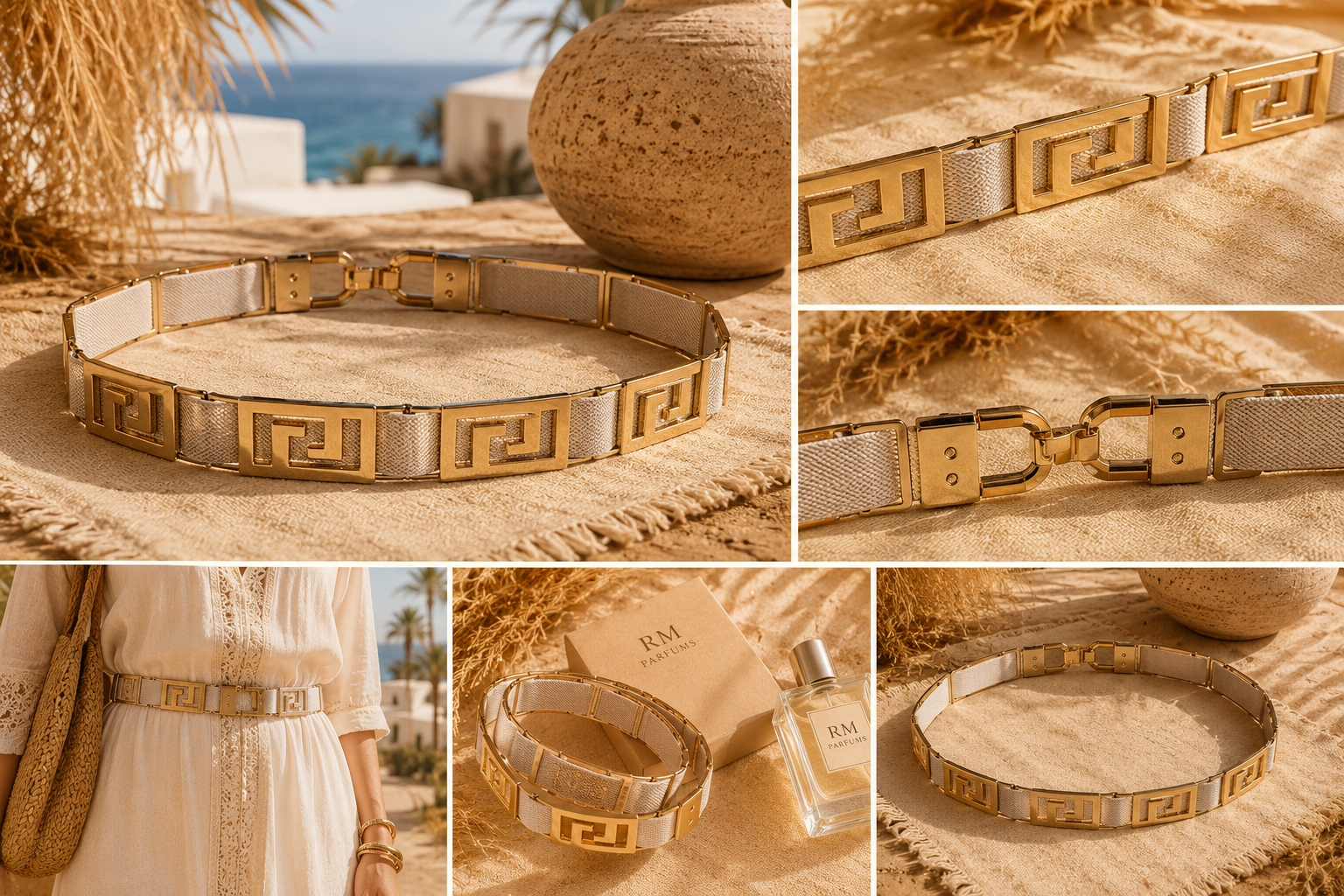 Elastische Boho Riem met Goudkleurige Details